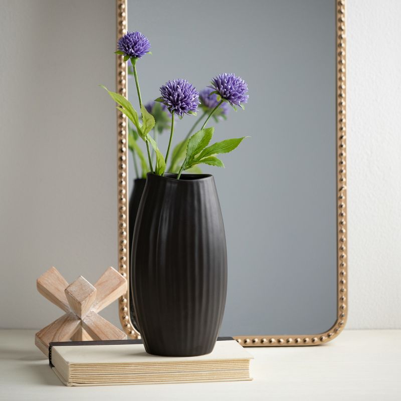 Sullivans 9" Modern Black Ribbed Vase, 3 of 8