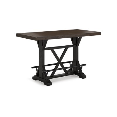 Signature Design by Ashley Valebeck Counter Height Dining Table - Rustic Farmhouse Rectangle Table with Metal Footrests - Two-Tone Brown/Black Finish