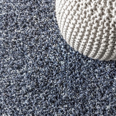 Denim Blue Rectangular Shag Area Rug with Tassels