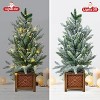 Gaomon 2 Ft Prelit Tabletop Mini Christmas Tree, Battery Operated Artificial Small Xmas Tree, Potted Snow Flocked Pine Tree - 3 of 4