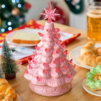 Joyfy Ceramic Christmas Tree, 7''/12'' Pink Mini Tabletop Xmas Tree ...