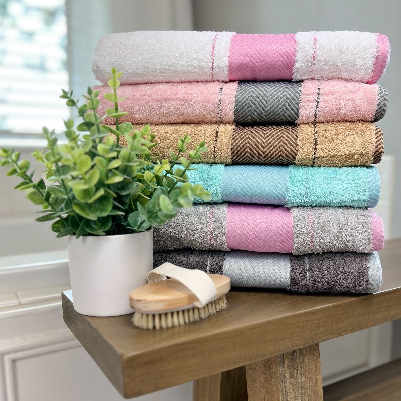 Kafthan Textile Multicolor Fishbone Cotton Face/Hand/Hair Bath Towels (Set of 6), 6 of 9