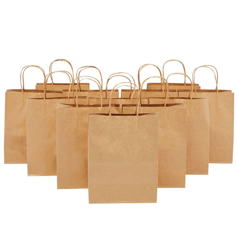 Juvale 12 Pack Medium Paper Bags with Handles, Bulk Brown Bags for Party Favors, Goodies, 8 x 4.75 x 10 In, 5 of 9