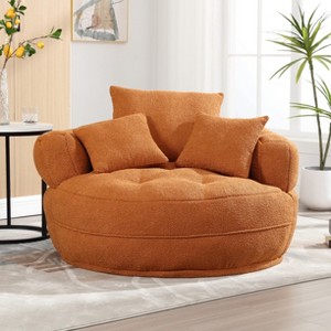 MOONMISS Oversized Barrel Accent Chairs,Round Lazy Sofa with 3 Pillows,Comfy Armchair with Thick Base for Living Room,Bedroom,Apartment - 1 of 4