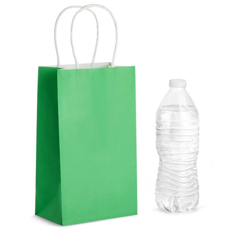Blue Panda 25-Pack Green Gift Bags with Handles - Small Paper Treat Bags for Birthday, Wedding, Retail (5.3x3.2x9 In), 4 of 9