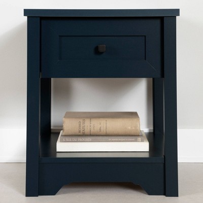 Navy Blue Rectangular Wood End Table with Storage