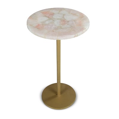 Rosie Round Rose Quartz and Brass Chairside Table