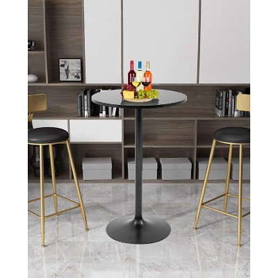 Black Round Wood and Metal Counter Height Bar Table