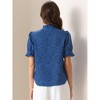 INSPIRE CHIC Women's Summer Short Sleeve V Neck Stand Collar Hollow Out Embroidered Shirts - 3 of 4