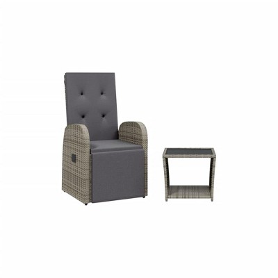 vidaXL Garden Dining Set with Cushions 2 Pieces, Table and Chair, Relaxing Armchair, Seat for Patio Terrace, Synthetic Rattan Grey