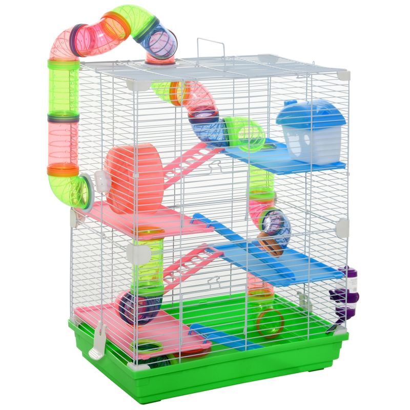 PawHut 5-Tier Hamster Cage Rodent Gerbil Habitat Mouse Mice Rat Habitat Metal Wire with Water Bottle, Food Dishes, Interior Ladder, Tube, 1 of 10