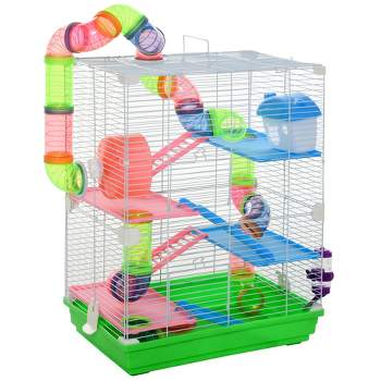PawHut 5-Tier Hamster Cage Rodent Gerbil Habitat Mouse Mice Rat Habitat Metal Wire with Water Bottle, Food Dishes, Interior Ladder, Tube