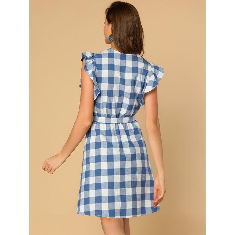 Allegra K Women's Casual Ruffled Sleeve A-Line Vintage Gingham Check Dress, 5 of 7