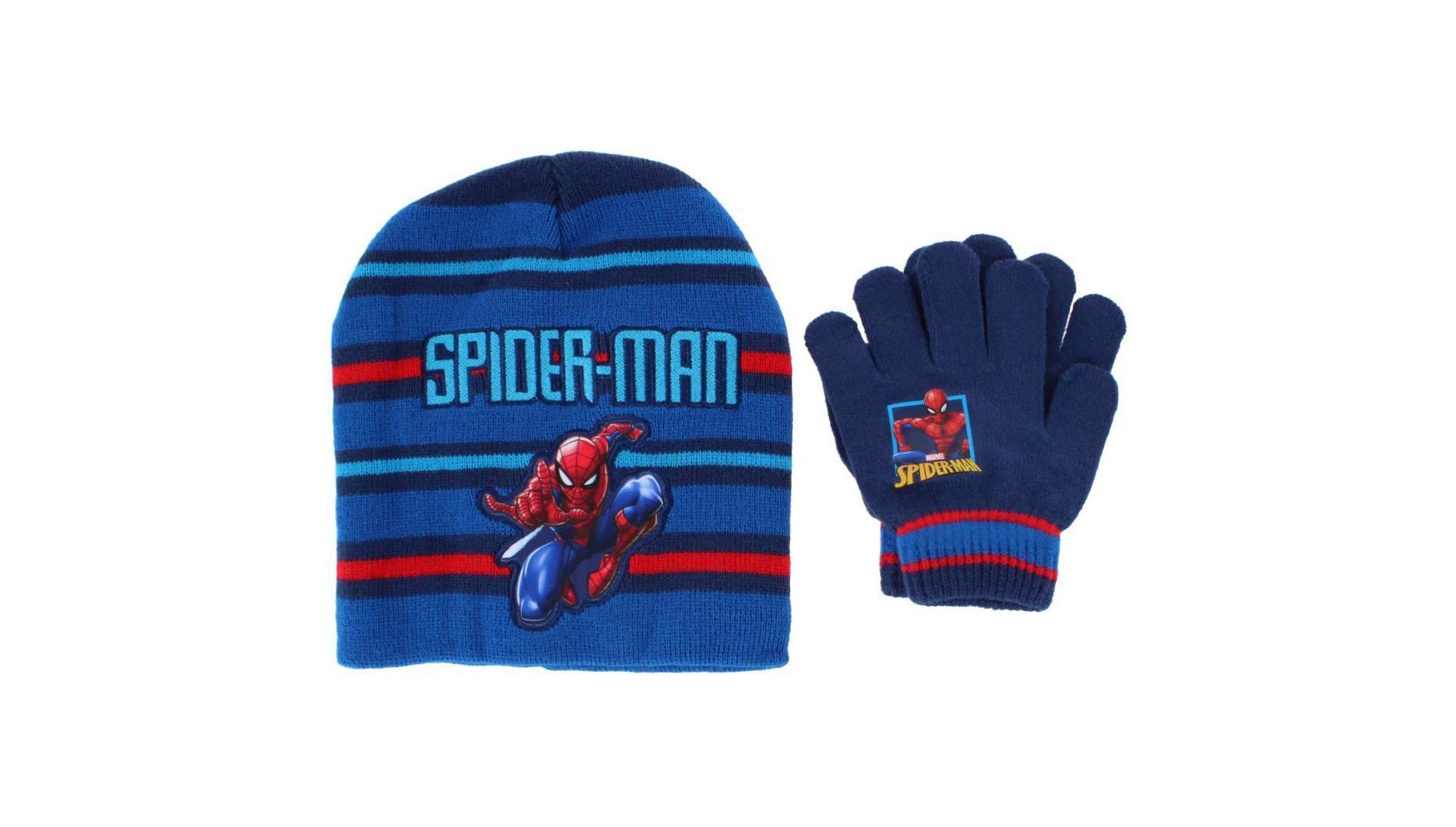 Textiel Trade Boy's One Size Fits Most Spider-Man Winter Beanie and Gloves Set, Navy Blue