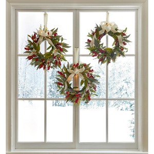 BrylaneHome Set Of 3 Cordless Pre-Lit Mini Christmas Wreaths - Holiday Classic - 1 of 4