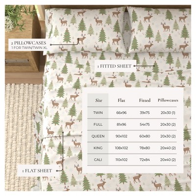 King Gray Deer and Trees Cotton Flannel Sheet Set