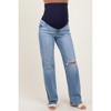 Pinkblush Light Blue Distressed Knee Slim Fit Wide Leg Maternity Jeans - 3 of 4