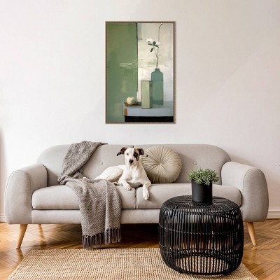 Green and White Beaded Framed Botanical Canvas Print