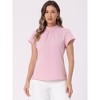 INSPIRE CHIC Women's Mock Neck Pleated Elegant Office Solid Cap Sleeve Blouse - 4 of 4