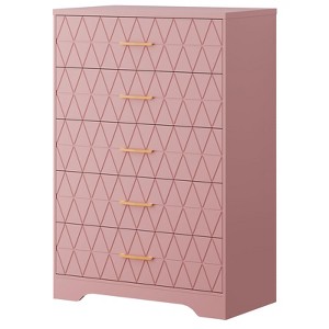 Tall Chest of Drawers for Bedroom with 5 Drawers, Wooden Dresser with Gold Handles for Closet, Wood Storage Cabinet - 1 of 4