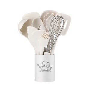 SUGIFT 13-Piece Silicone Kitchen Utensil Set with Wooden Handles – Heat-Resistant Cooking Tools with Storage Bucket - 1 of 4
