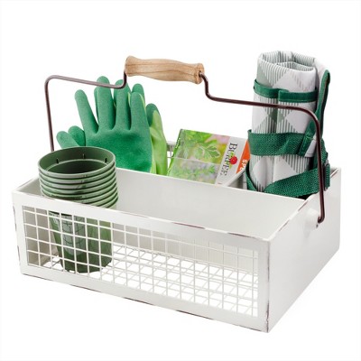 Esterno Enamelware White Gardening Trug; Vintage Farmhouse Style 3-Section Garden Hod
