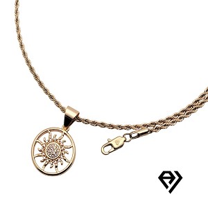 Aria Jeweler 2mm Rope Chain With Circle Sun Pendent - 1 of 4