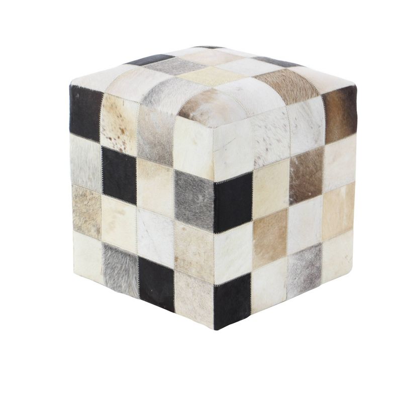 Contemporary Cowhide Leather Stool Ottoman Patchwork - Olivia &#38; May, 5 of 8