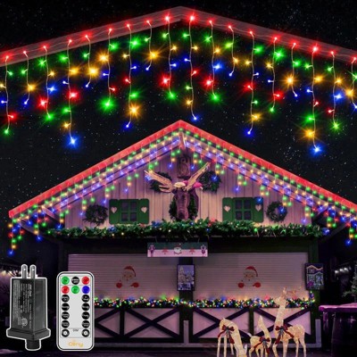 Ollny 396 LED Multi Color Icicle Lights (Clear Cable, Plug in, 8 Modes), Connectable up to 3 Sets