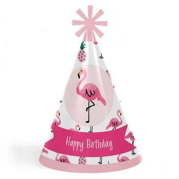 Big Dot of Happiness Pink Flamingo - Party Like a Pineapple - Tropical Summer Cone Happy Birthday Party Hats for Kids & Adults - 8 Ct (Standard Size)