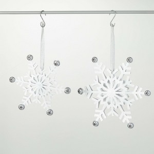 9.75"H & 12.25"H Sullivans Snowflake Christmas Ornament Set of 2 White-Silver Christmas Tree Decor - 1 of 2
