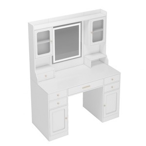 Gulches Large Vanity Table Set Makeup Vanity Dressing Table with Mirror, 6 Drawers & Shelves, Dresser Desk - 1 of 4
