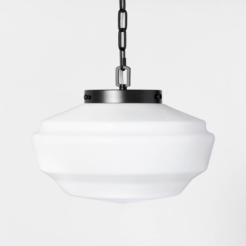 Milk Glass Adjustable Pendant Ceiling Light Black Finish - Hearth & Hand™ with Magnolia: UL Listed, Iron Body, E26