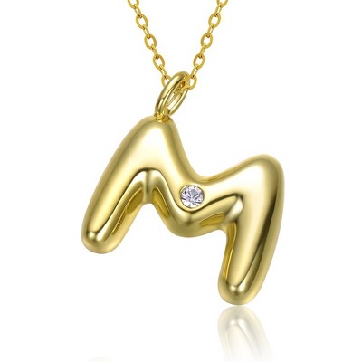 Kids' 14K gold plated necklace with white swarovski crystal initial pendant in bubble letter design