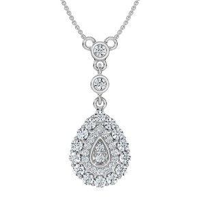 Pompeii3 1/2Ct Pear Shape Dangle Bezel Penant Gold Necklace 1" Tall Lab Created - 1 of 4