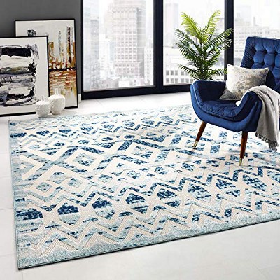 Modway Reflect Tamako Diamond and Chevron Moroccan Trellis 8x10 Indoor / Outdoor Area Rug