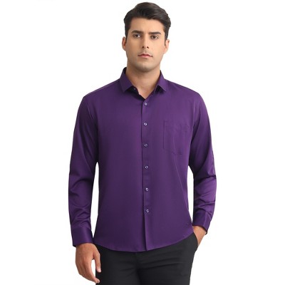 INSPIRE CHIC Men's Solid Long Sleeve Regular Fit Formal Business Button Down Dress Shirts