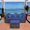 Tangkula 4PCS Rattan Patio Conversation Furniture Set Yard Outdoor w/ Navy Cushion - 3 of 4