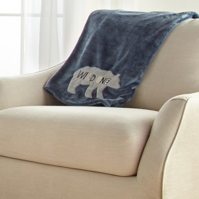 Navy Blue Polyester Baby Blanket with Bear Applique
