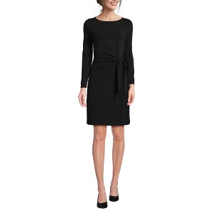 Lands' End Women's Long Sleeve Lightweight Cotton Modal Boatneck Tie Waist Dress - 1 of 3