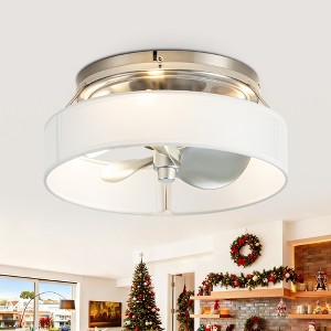 Parrot Uncle 12.6" Nickel LED Fandelier Caged Flush Mount Ceiling Fan for small room - 1 of 4