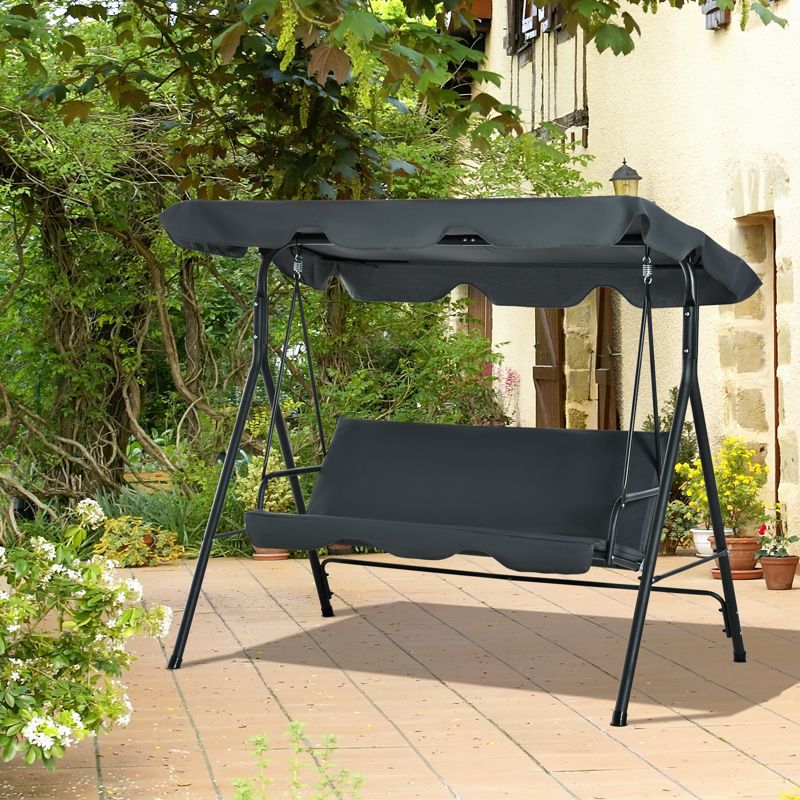 Outsunny 3-Person Porch Swing with Stand, Outdoor Swing for Patio Porch with Tilt Canopy & Comfortable Swing Bench-Style Seat, Steel Frame, Gray, 3 of 8
