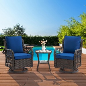 3 Pieces Patio Furniture Set,Outdoor Swivel Rocker Patio Chairs, Wicker Patio Bistro Set with Rocking Chair, Thickened Cushions and Coffee Table - 1 of 4