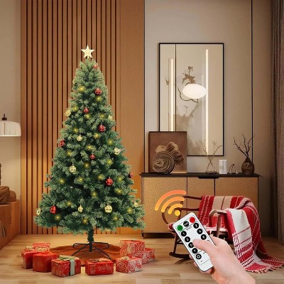 TackView Artificial Christmas Tree with Remote Control, Holiday Tree with Christmas Balls, Artificial Pine Lighted Holiday with Metal Stand