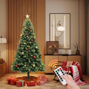 TackView Artificial Christmas Tree with Remote Control, Holiday Tree with Christmas Balls, Artificial Pine Lighted Holiday with Metal Stand - 1 of 4