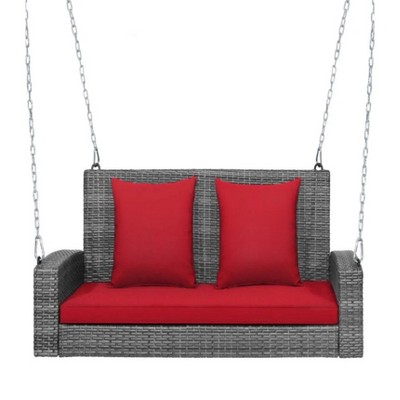 50.00"2-Person Patio PE Wicker Hanging Porch Swing Bench Chair Cushion 800 Pounds