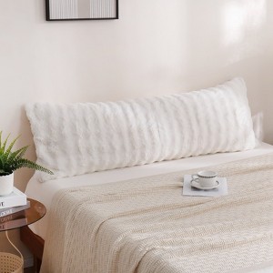 Faux Fur Body Pillow Cover – Super Soft Plush Long Pillowcase with 3D Plaid Striped Design, Cozy Fuzzy Decorative Bedding - 1 of 4