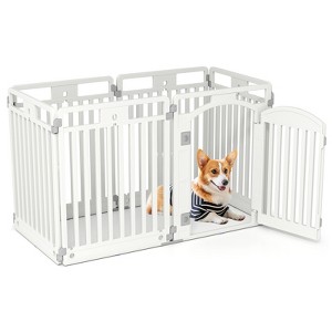 Tangkula 32" 6-Panel Dog Playpen w/ Secure Locking Door & Ground Stakes Easy Assembly - 1 of 4