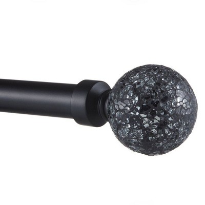Matte Black Adjustable Curtain Rod with Black Pearl Mosaic Finials