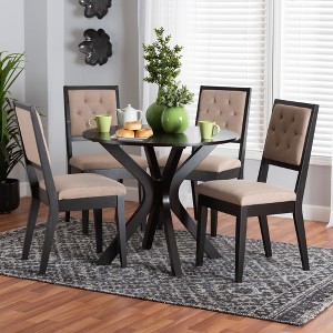 Baxton Studio Mana Modern Sand Fabric and Dark Brown Finished Wood 5-Piece Dining Set - 1 of 4